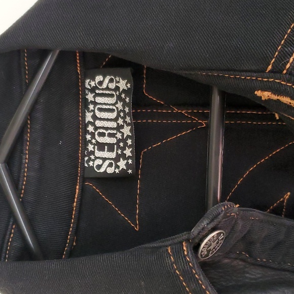 Serious brand denim jacket with leather accents size Small - Picture 2 of 6
